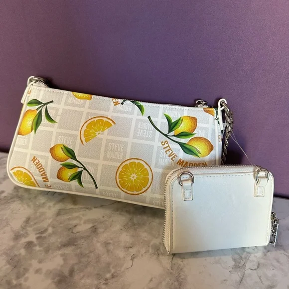 Steve Madden Lemon Print Shoulder Bag with Chain Accents and Coin Purse - Picture 10 of 13